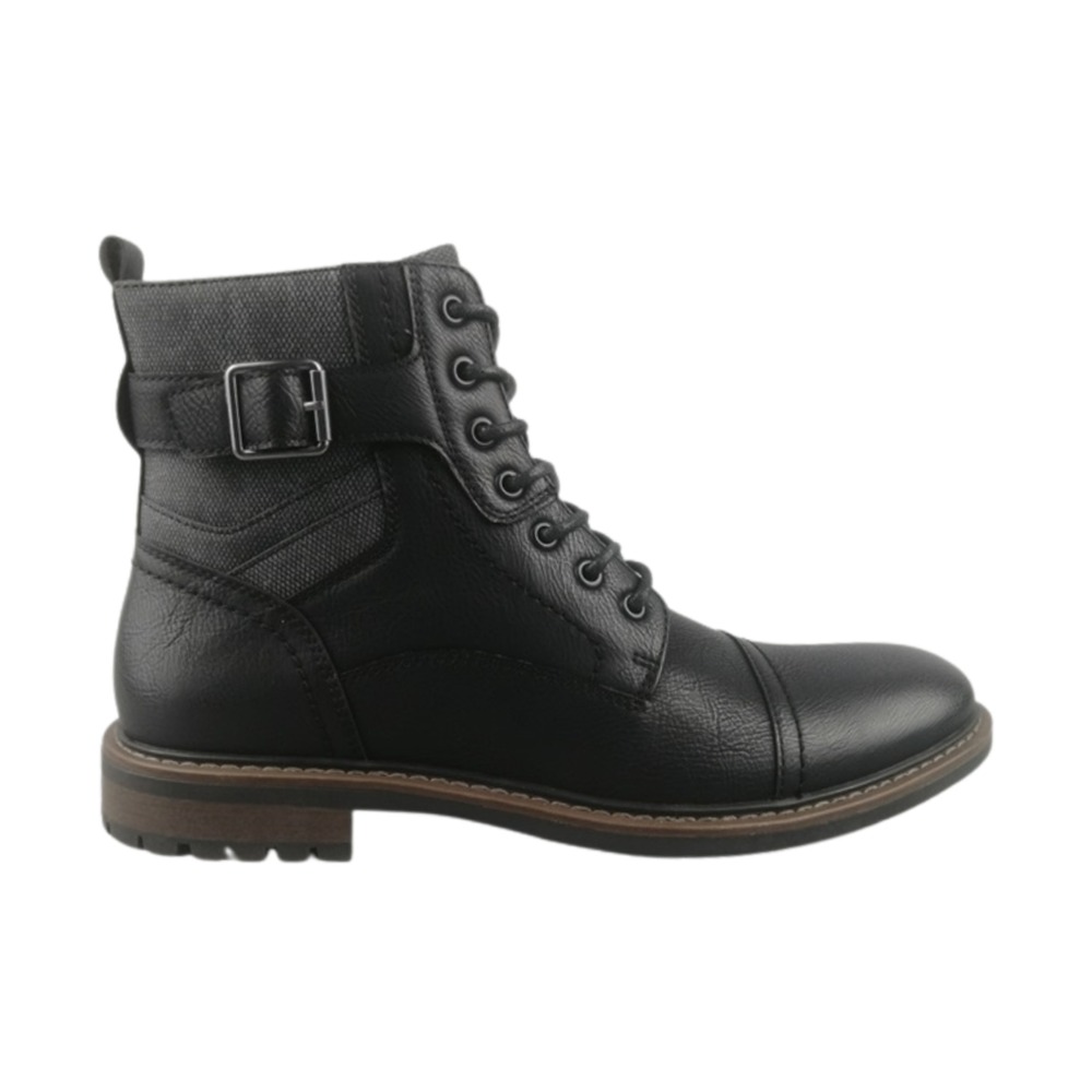 Rush Gordon Rush side-buckle cap-toe boot in black leather, side profile